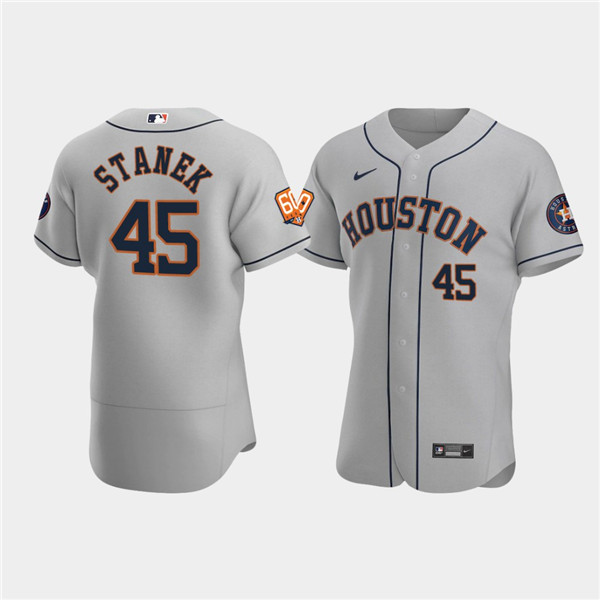 Men's Houston Astros #45 Ryne Stanek Grey 60th Anniversary Flex Base Stitched Baseball Jersey Men's Houston Astros #45 Ryne Stanek Grey 60th Anniversary Flex Base Stitched Baseball Jersey